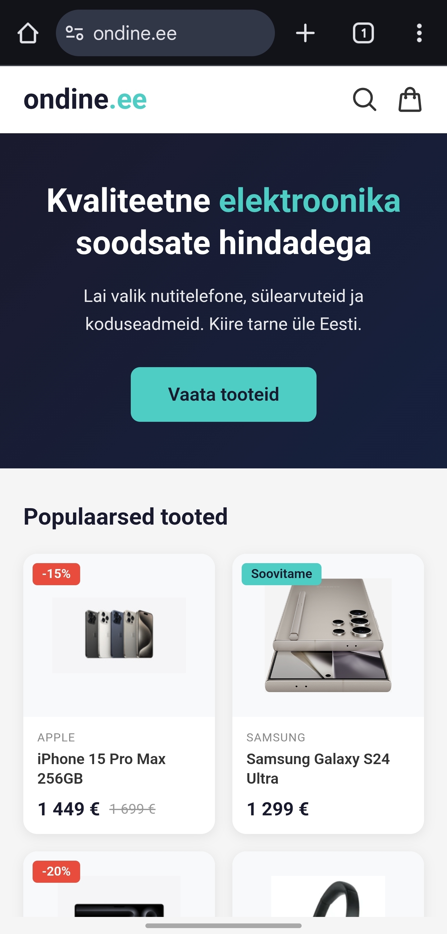 Ondine.ee mobiilivaade